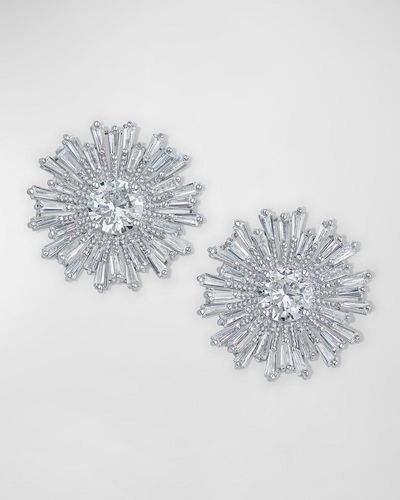 Golconda by Kenneth Jay Lane Round And Baguette Cubic Zirconia Sparkle Burst Post Earrings - Metallic