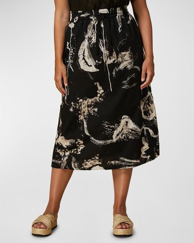 Marina Rinaldi Plus Size Manuele Floral-Print Midi Skirt - Black