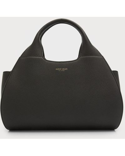 Giorgio Armani Small Pebble Leather Tote Bag - Black