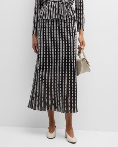Misook Striped Soft Burnout Knit Midi Skirt - Black