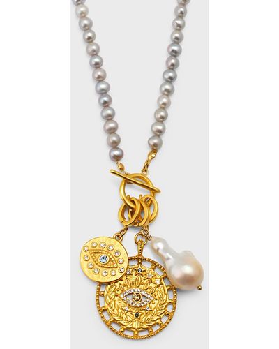 Sequin Multi-Charm Pearl Toggle Necklace - Metallic