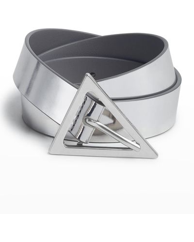 Bottega Veneta Triangle Metallic Leather Buckle Belt - Gray