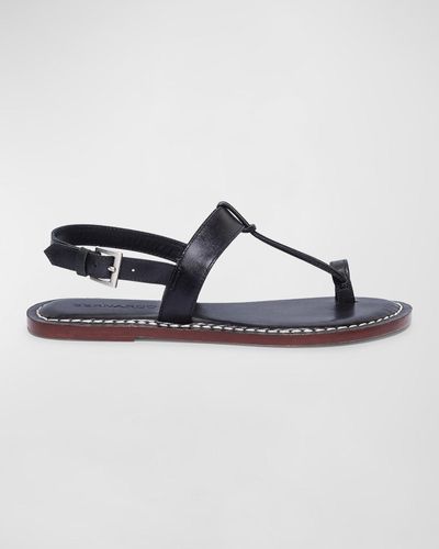 Bernardo Calfskin T-Strap Slingback Sandals - Blue