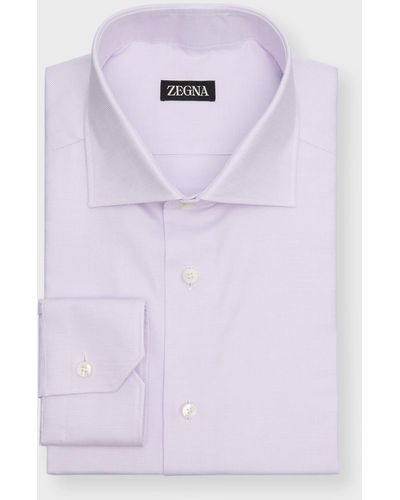 Zegna Cotton Micro-Structure Dress Shirt - Purple