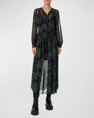 Akris Abraham Flower-Print Gathered Silk Georgette Maxi Dress - Green