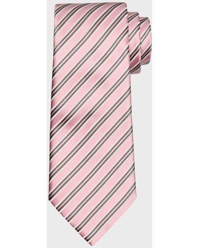 Zegna Mulberry Silk And Cotton Stripe Tie - Pink
