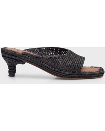 Carrie Forbes Port Raffia Kitten-Heel Slide Sandals - Black