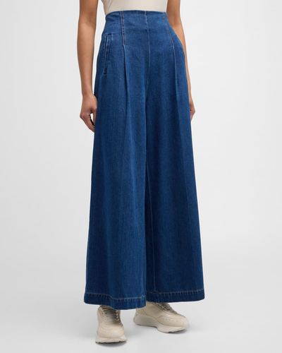 Rosetta Getty High-rise Pleated Wide-leg Ankle Pants - Blue