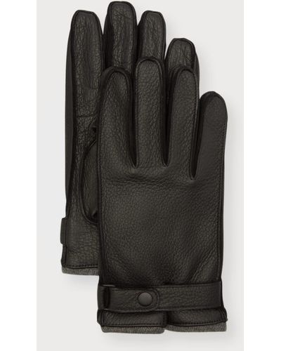 Portolano Cashmere-Lined Leather Gloves With Snap - Black