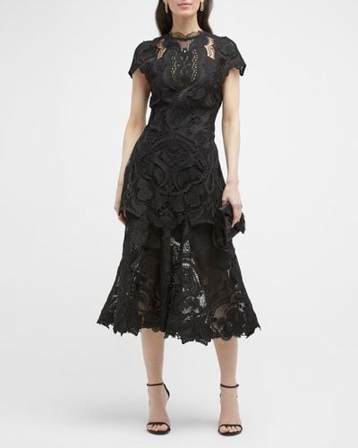Jonathan Simkhai Guipure Lace Belted Midi Dress - Black