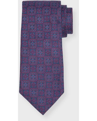 Isaia Medallion Silk Seven-Fold Tie - Purple