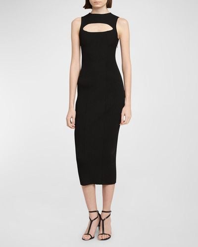 Alexander McQueen Slashed Cutout Sleeveless Rib Midi Dress - Black