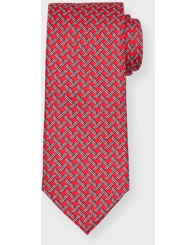 Zegna Ski Grid-Printed Silk Tie - Red
