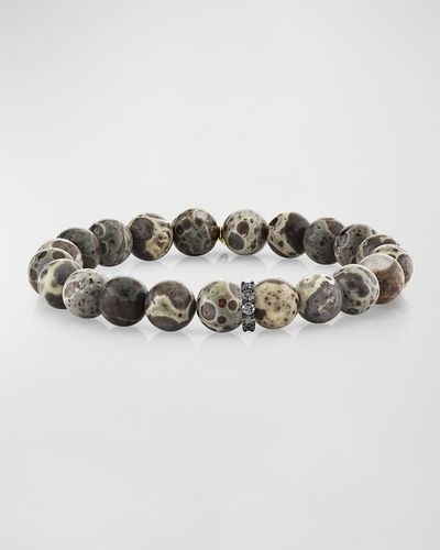 Sydney Evan Jasper Beaded Bracelet With Black Diamond Rondelle - Metallic