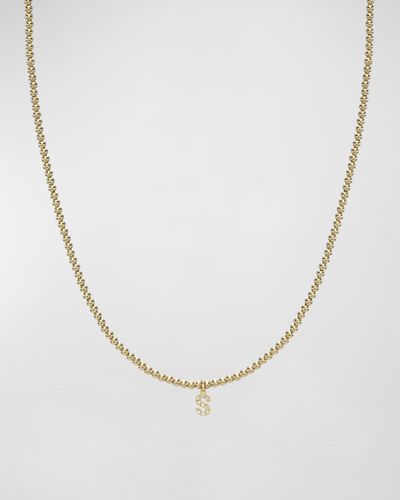 Zoe Lev 14k Gold Mini Diamond Initial Bead Necklace - White