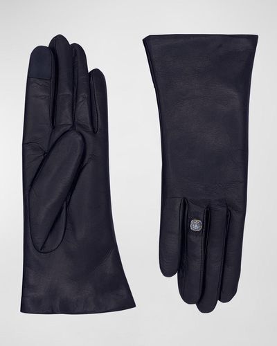 Agnelle Inesbague Crystal & Leather Gloves - Blue