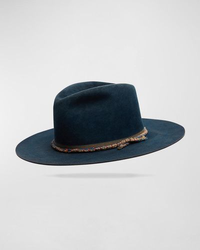 Worth & Worth by Orlando Palacios Hand-Dyed Beaver Felt Fedora Hat - Blue