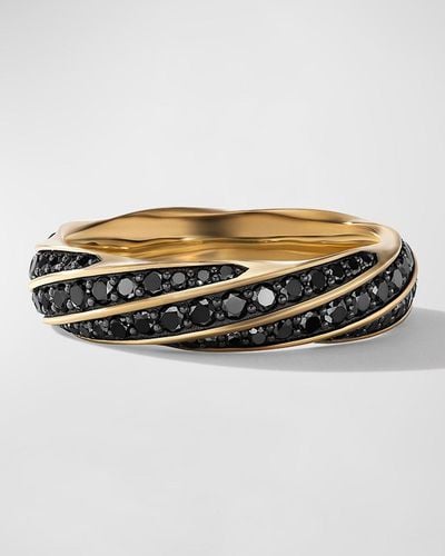 David Yurman Cable Edge Band Ring With Black Diamonds In 18k Gold, 6mm - Multicolor