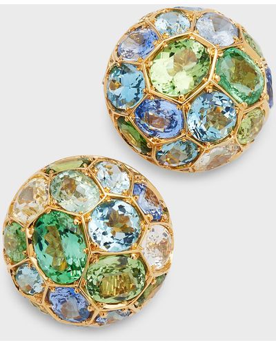 Cicada Jewelry 18k Yellow Gold Sapphire, Green Tourmaline, & Aquamarine Stud Earrings
