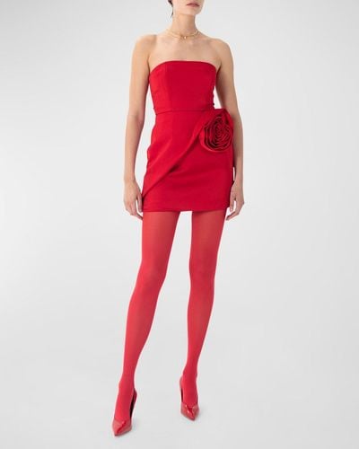 Ronny Kobo Padua Strapless Rosette Mini Crepe Dress - Red