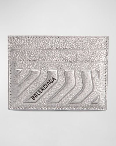 Balenciaga Embossed Leather Logo Card Holder - Gray