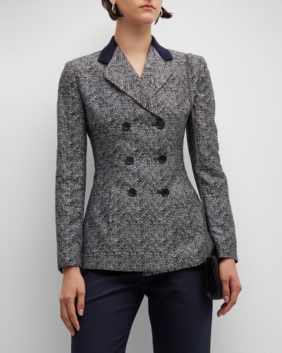 Emporio Armani Heathered Double-breasted Wool-blend Blazer - Gray