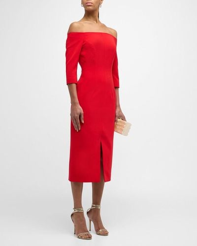 Carolina Herrera Off-Shoulder Midi Dress - Red