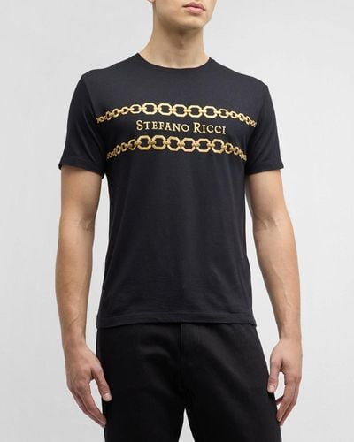 Stefano Ricci Embroidered Chain Logo T-Shirt - Black