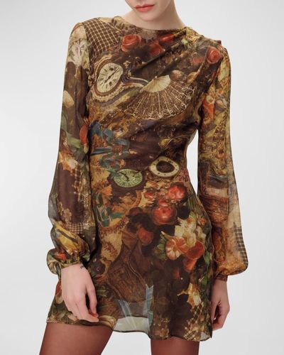 Ronny Kobo Timbra Abstract-Print Silk Chiffon Mini Dress - Brown