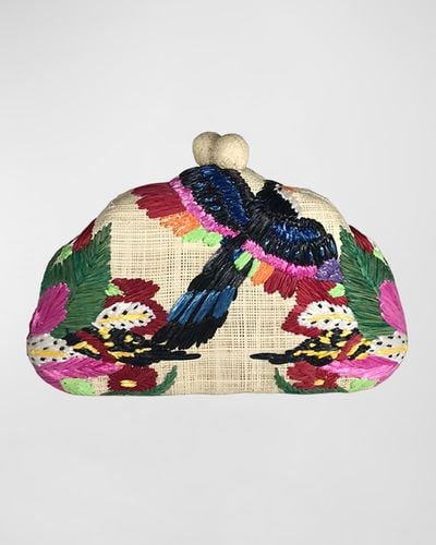 Serpui Maya Bird Straw Clutch Bag - Blue