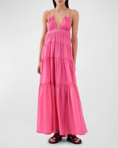 Bird & Knoll Lolita String-Tie Tiered Maxi Dress - Pink