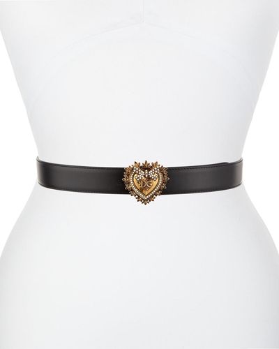 Dolce & Gabbana Devotion Logo Heart Buckle Leather Belt - White