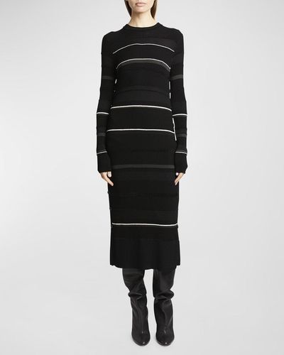 Proenza Schouler Rachel Striped Button-Side Rib Midi Sweater Dress - Black
