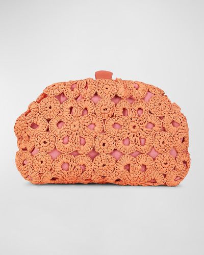 Rafe New York Aya Crochet Flower Raffia Cutch Bag - Orange