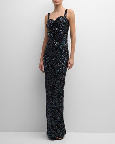 Black Halo Milaya Bow-Front Sequin Sweetheart Column Gown - Blue