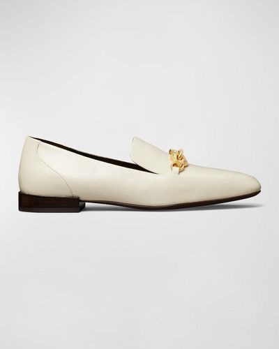 Tory Burch Jessa Leather Chain Loafers - White