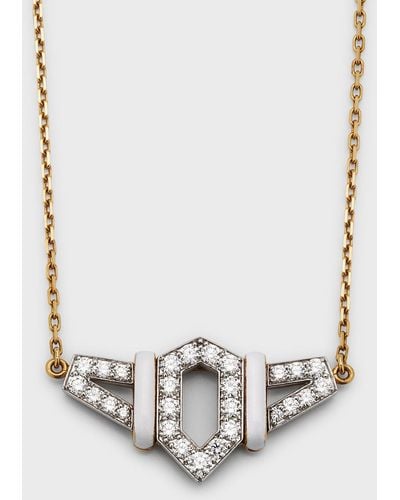 David Webb 18k Gold White Enamel Flight Necklace W/ Diamonds - Metallic