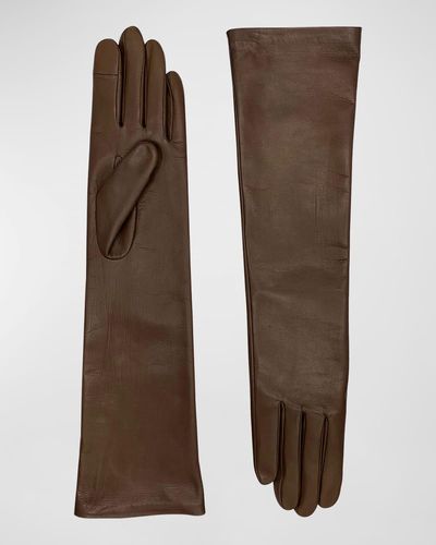 Agnelle Long Leather Gloves - Brown