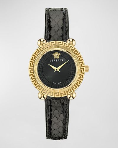 Versace 35Mm Greca Twist Watch With Leather Strap - Metallic