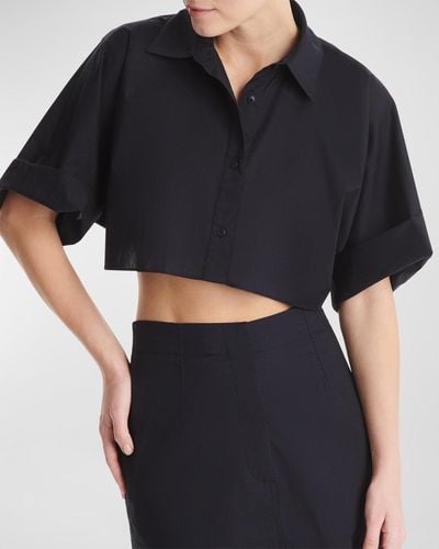 Twp She Comes And Goes Cropped Button-Front Shirt - Black
