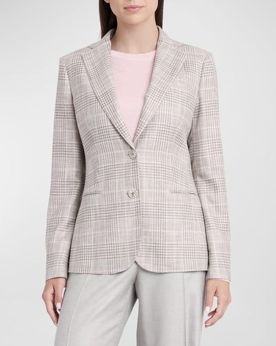 Kiton Check Single-Breasted Cashmere Blazer Jacket - Gray