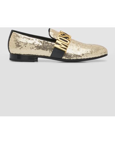 Moschino Logo Sequin Loafers - Natural