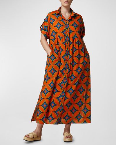 Marina Rinaldi Plus Size Fabian Geometric-Print Midi Dress - Orange