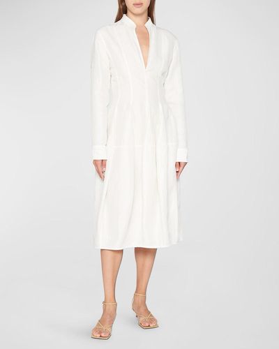 Bottega Veneta Long-Sleeve Fit-&-Flare Fluid Midi Dress - White