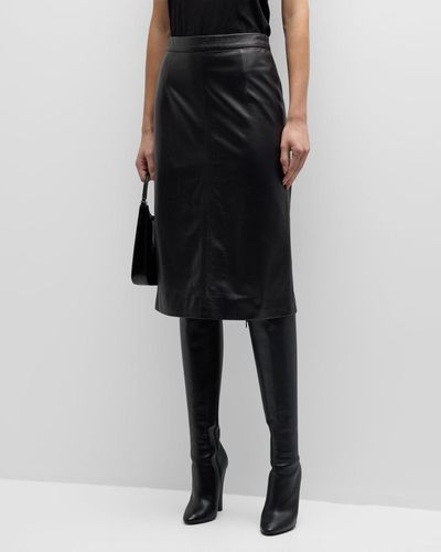 Nili Lotan Leonie Leather Slim Midi Pencil Skirt - Black