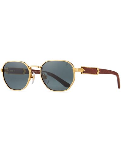 Vintage Frames Company Atelier Mirage Woods 24k Gold Oval Sunglasses - Blue