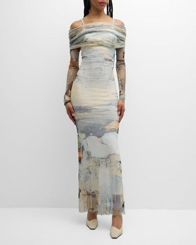 Christopher Esber Veiled Low-Back Long-Sleeve Maxi Dress - Multicolor