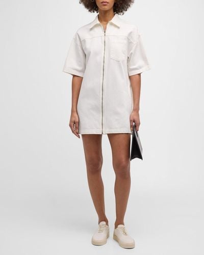 Xirena Jaysen Zip-Front Cotton Denim Mini Dress - White