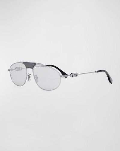 Fendi Double-bridge Metal Oval Sunglasses - Metallic