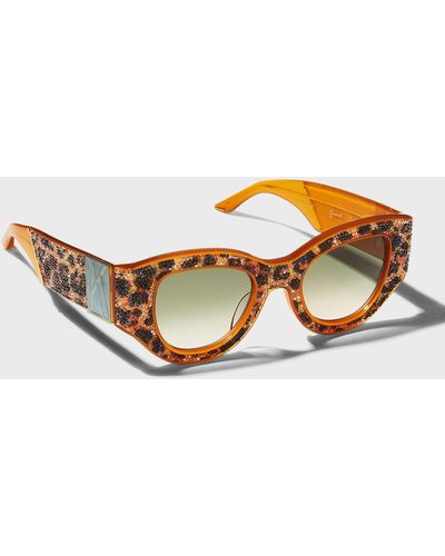 Anna Karin Karlsson Lucky Goes To Vegas Crystals & Acetate Cat-eye Sunglasses - Brown